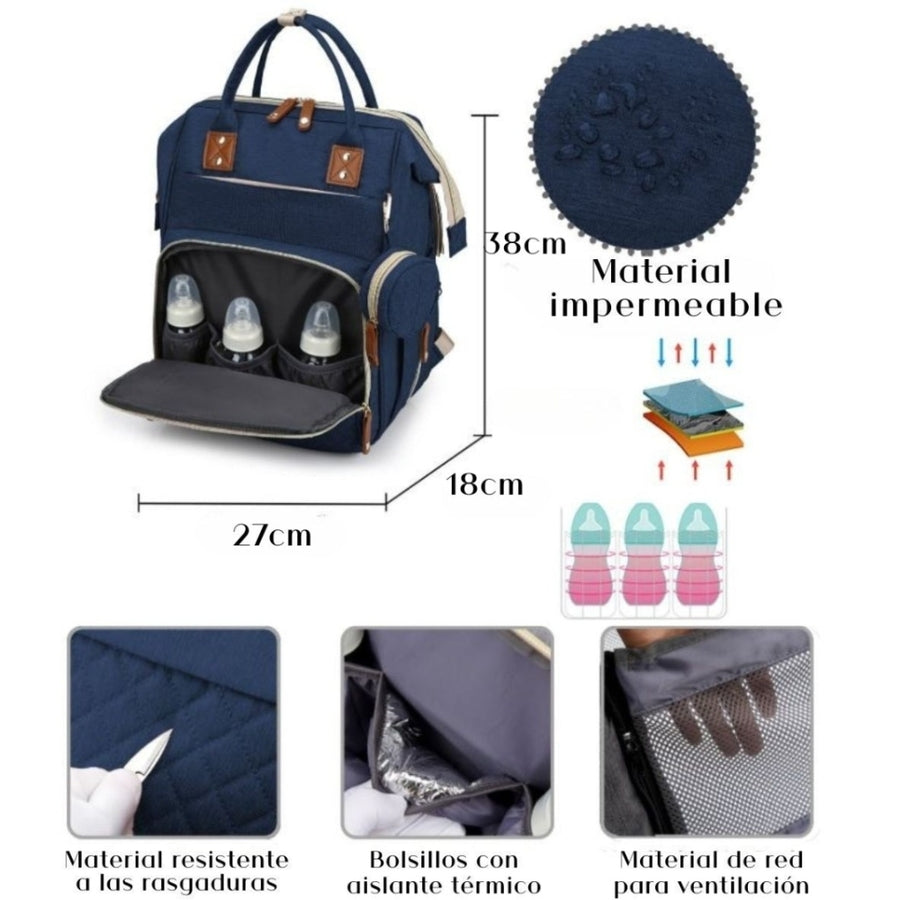 Mochila maternal convertible con cambiador. Azul