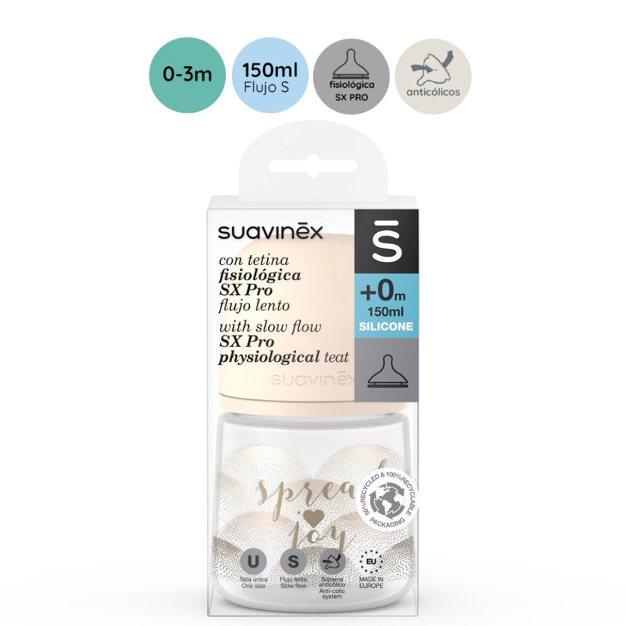 Biberón Anticólico SX PRO Joy Heart Lento (S) 150ml Suavinex