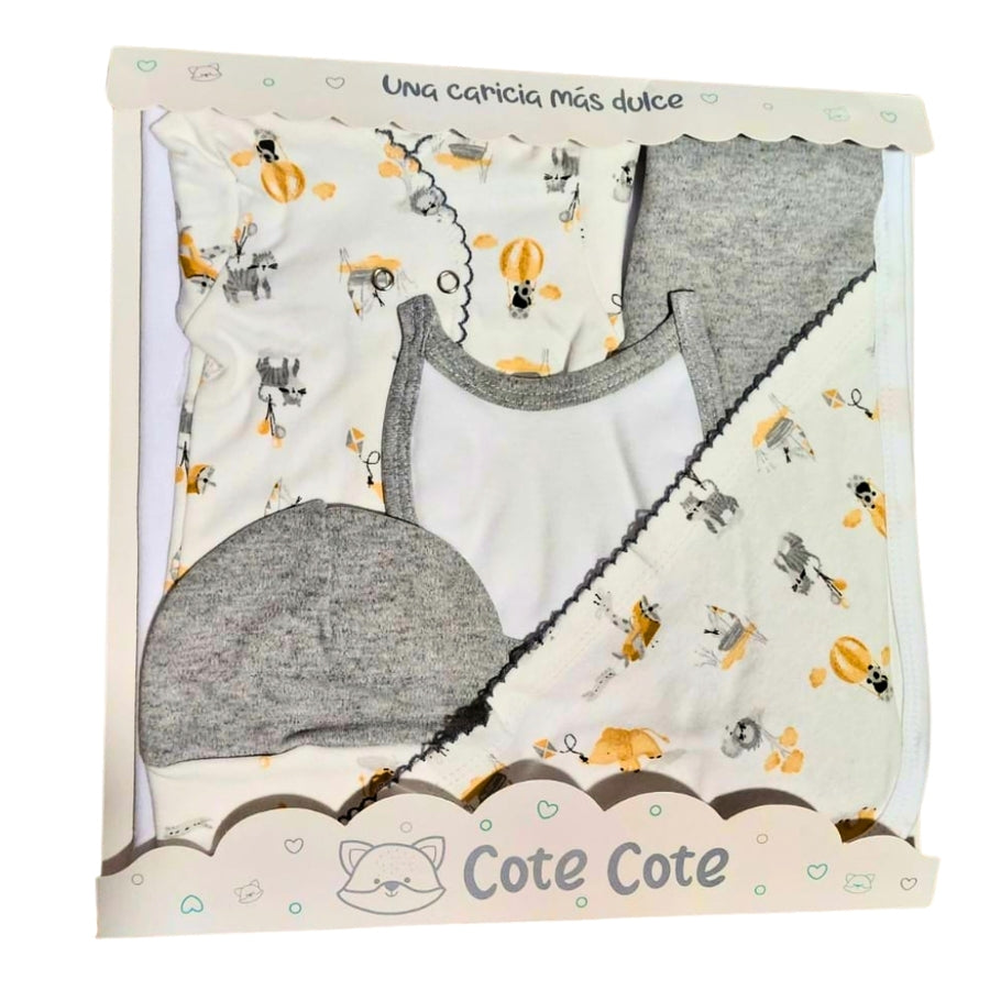 Set Completo 5 Piezas– Manta, Batita, Pelele, Gorro y Babero