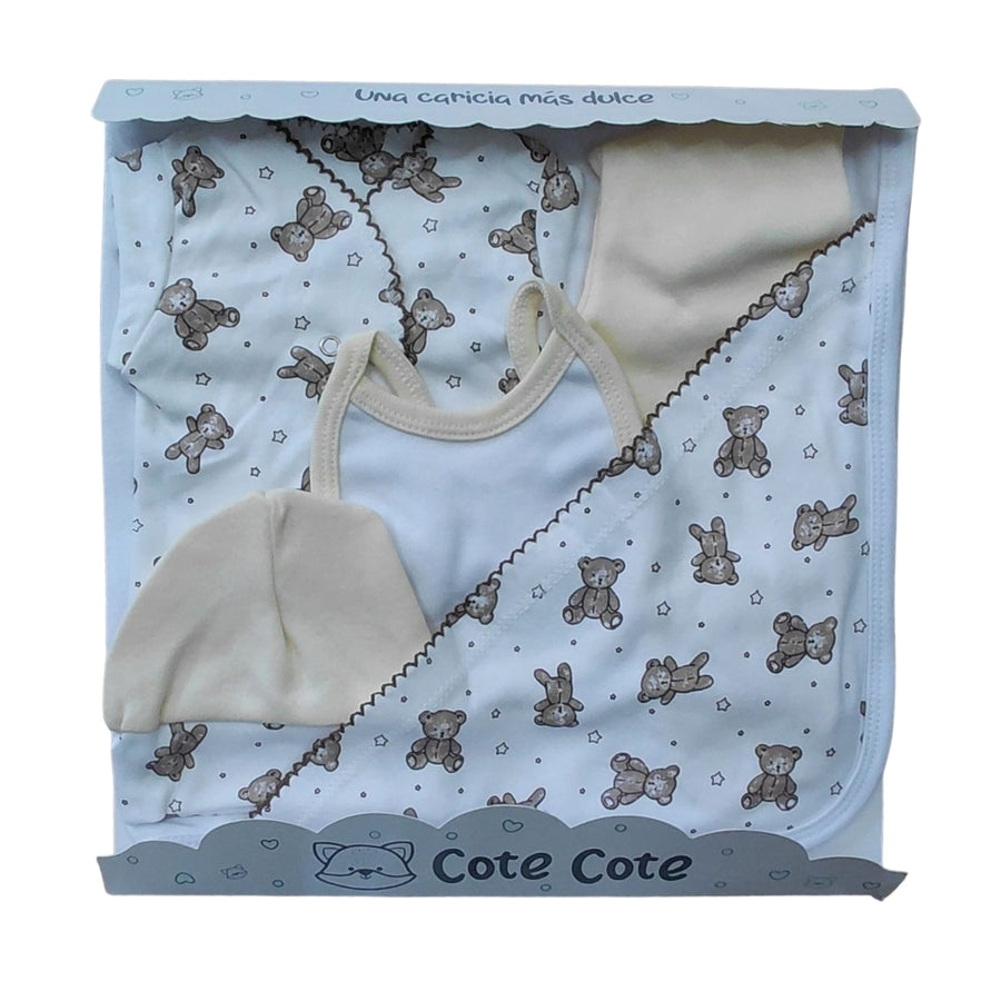 Set Completo 5 Piezas– Manta, Batita, Pelele, Gorro y Babero