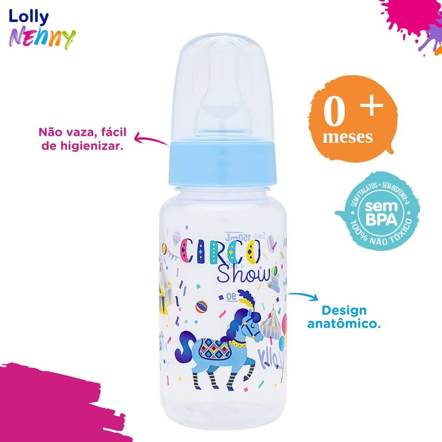 Mamadera con tetina redonda de silicona 150 ml Azul Lolly