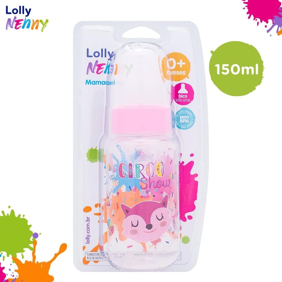 Mamadera con tetina redonda de silicona 150 ml Rosa Lolly
