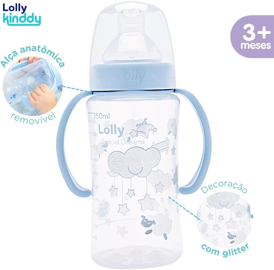 Mamadera Lolly dreams boca ancha azul tetina anatomica 350ml