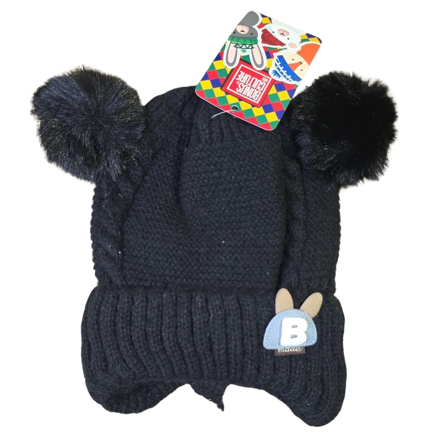 Gorro infantil tejido con orejas pompón