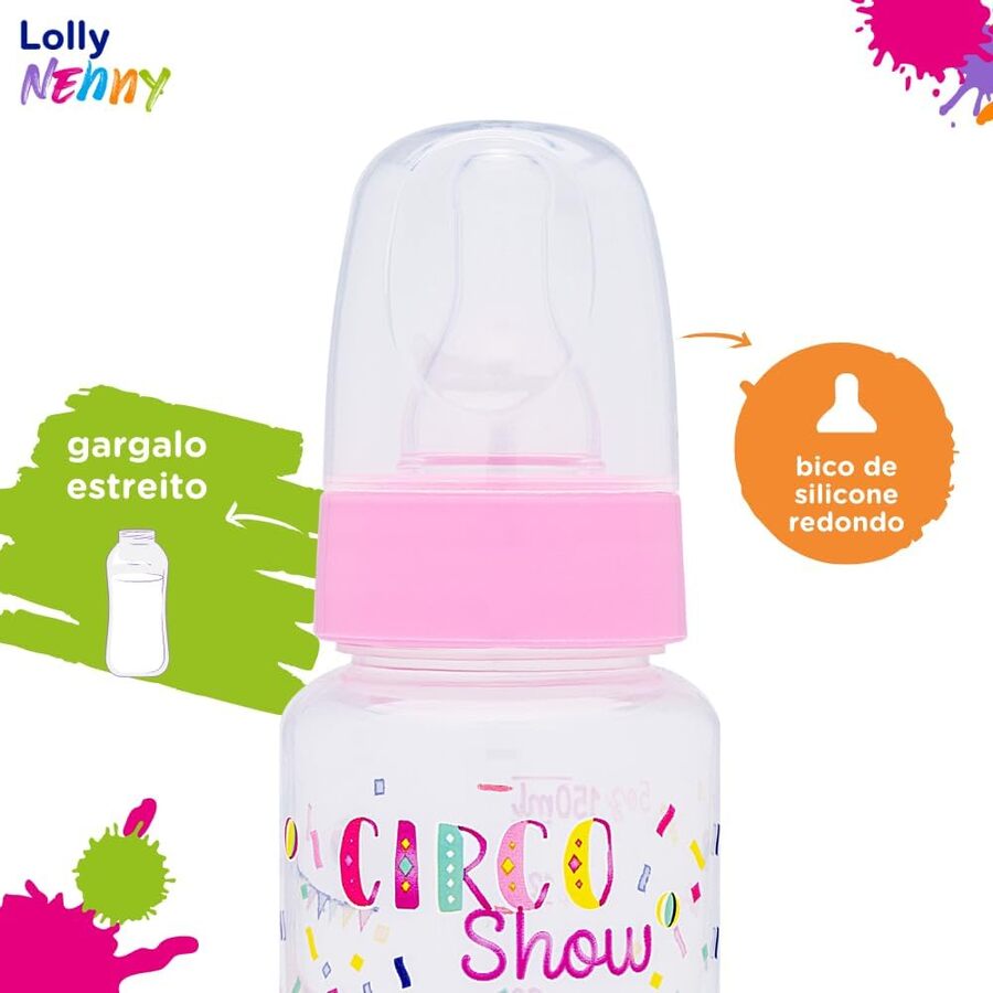 Mamadera con tetina redonda de silicona 150 ml Rosa Lolly