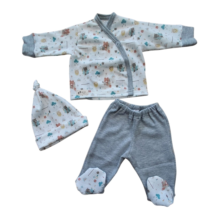 Conjunto en punto nido Gema Kids (batita, pelele y gorro)