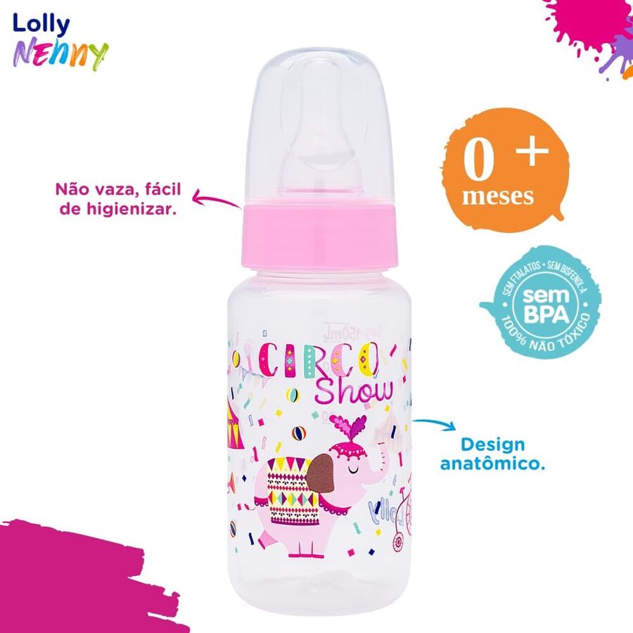 Mamadera con tetina redonda de silicona 150 ml Rosa Lolly