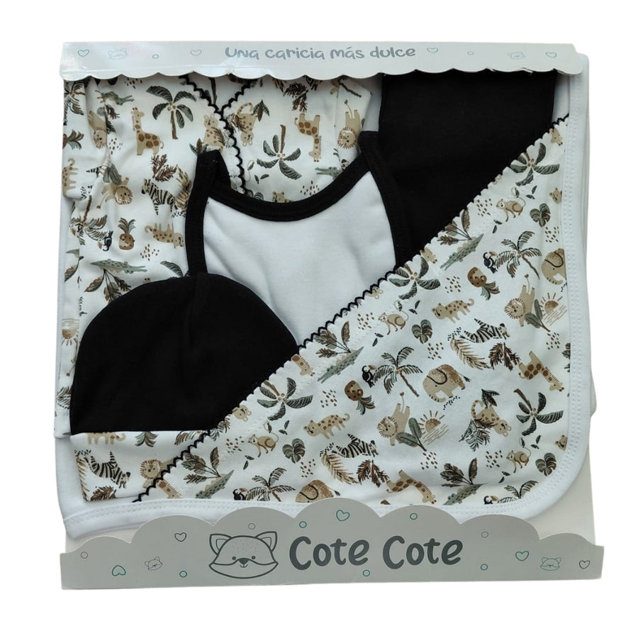 Set Completo 5 Piezas– Manta, Batita, Pelele, Gorro y Babero