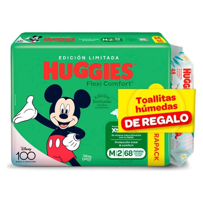 Pañales huggies flexi confort M *68 c/ toallitas