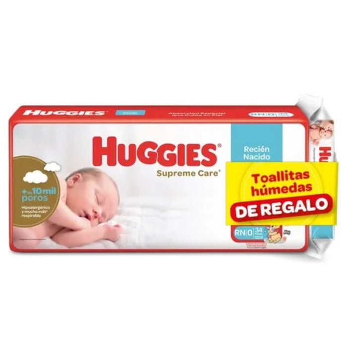 Pañales huggies supreme care RN *34 c/toallita