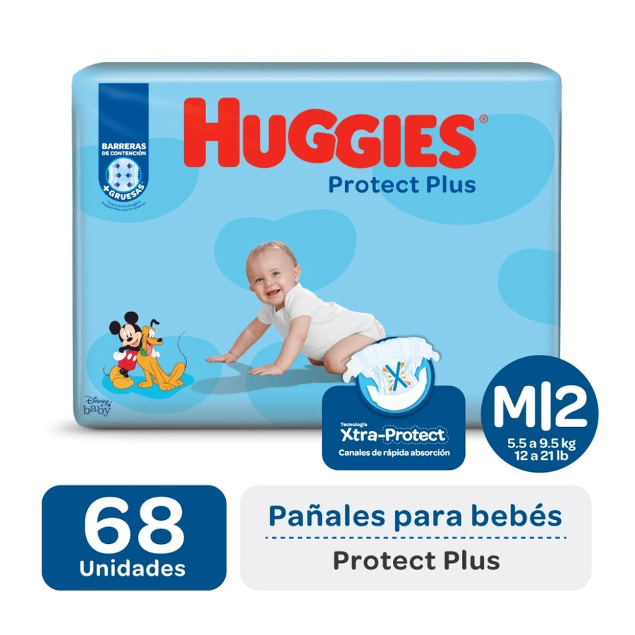 Pañales huggies protec plus M *68