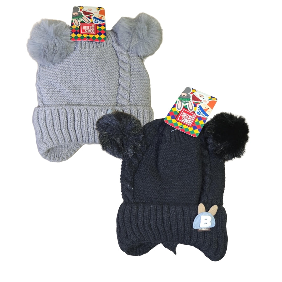 Gorro infantil tejido con orejas pompón
