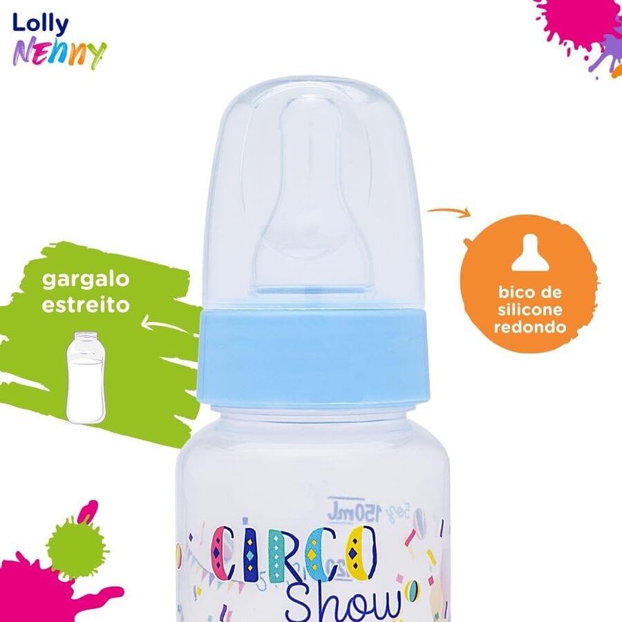 Mamadera con tetina redonda de silicona 150 ml Azul Lolly