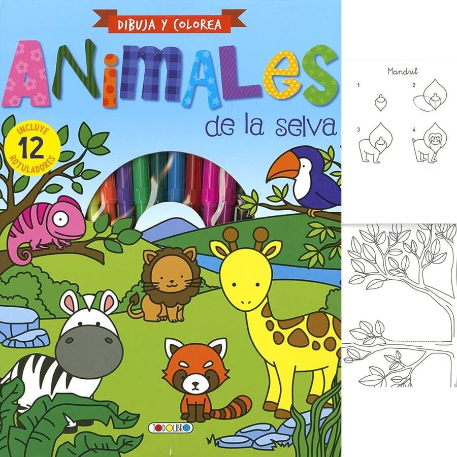 Dibuja y colorea – Animales de la selva