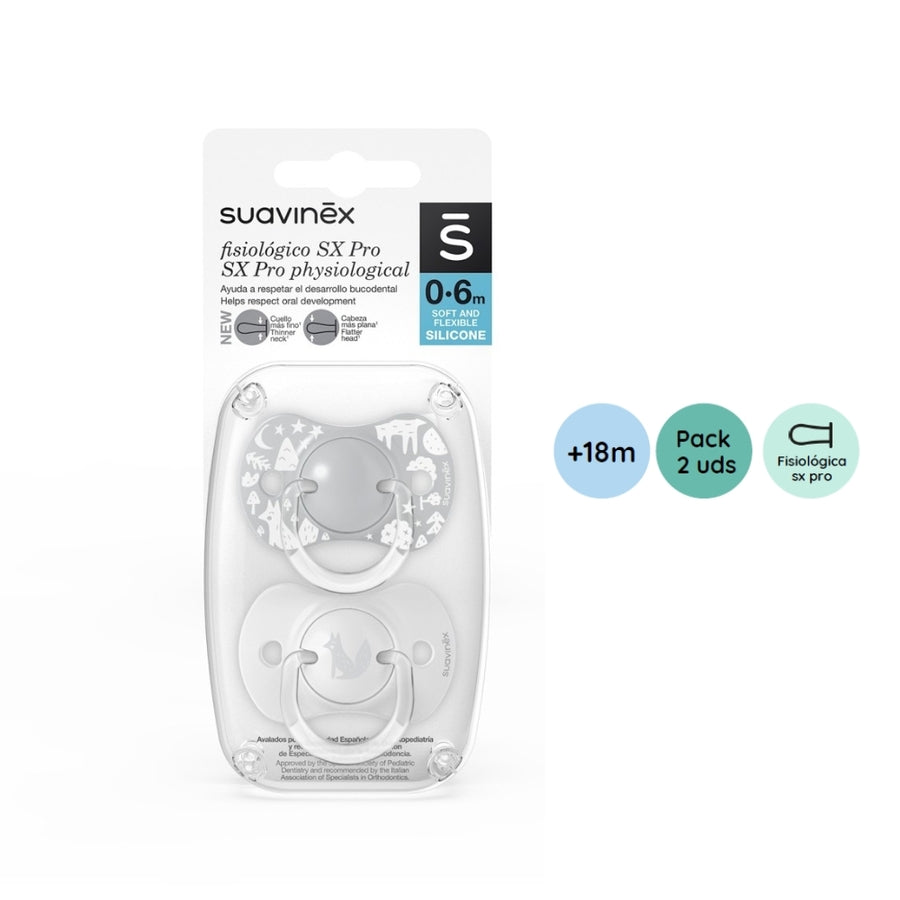 Chupetes fisiologico 2 uds. +18m fox gris