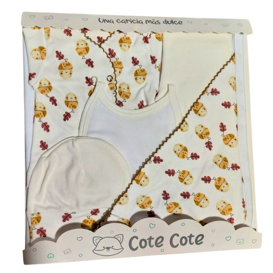 Set Completo 5 Piezas– Manta, Batita, Pelele, Gorro y Babero