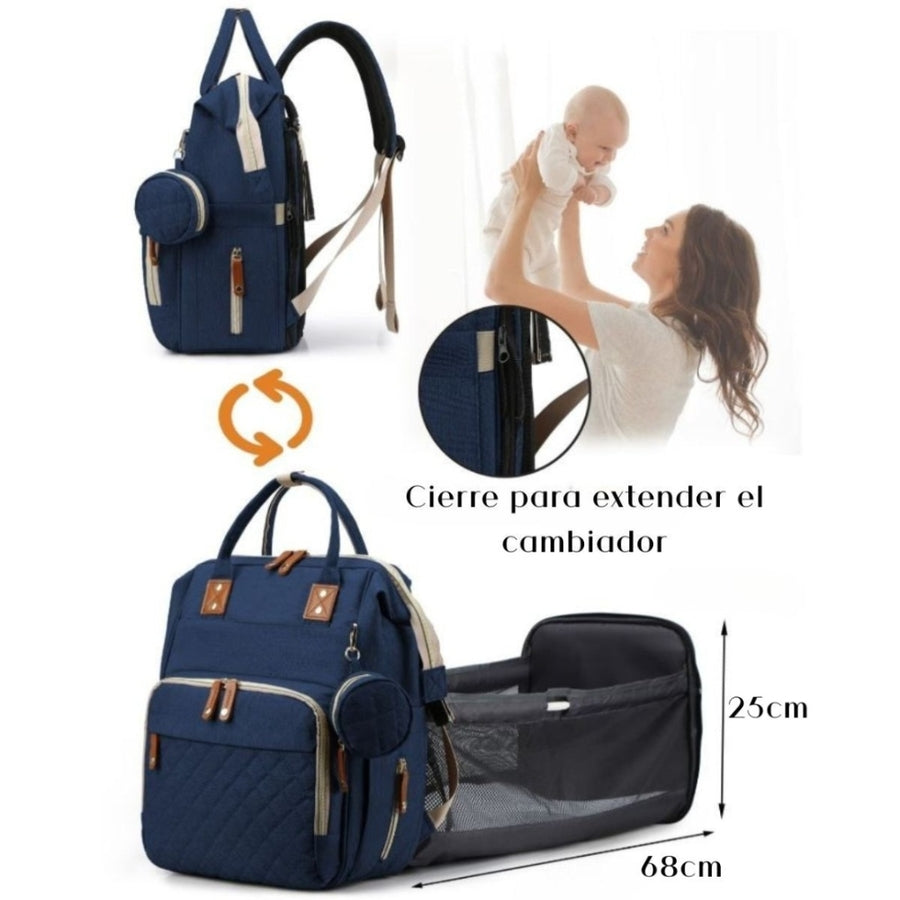 Mochila maternal convertible con cambiador. Azul
