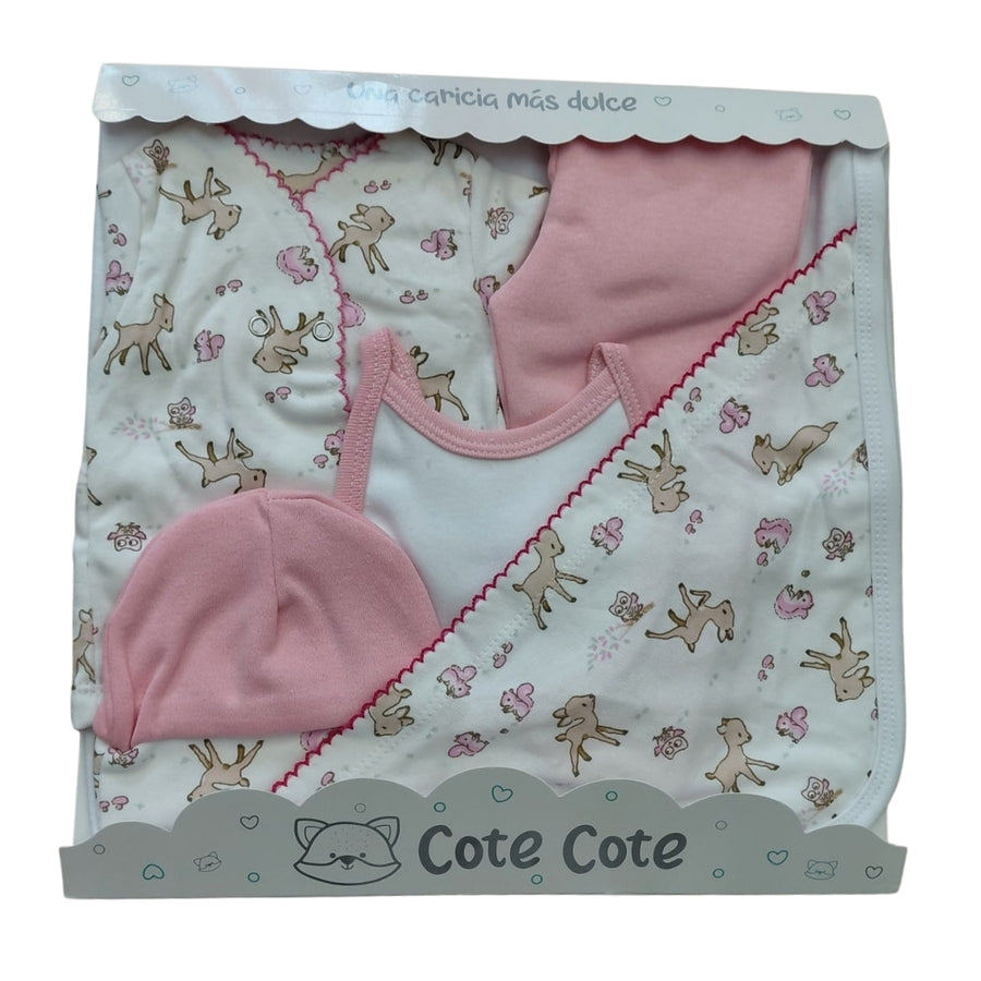 Set Completo 5 Piezas– Manta, Batita, Pelele, Gorro y Babero