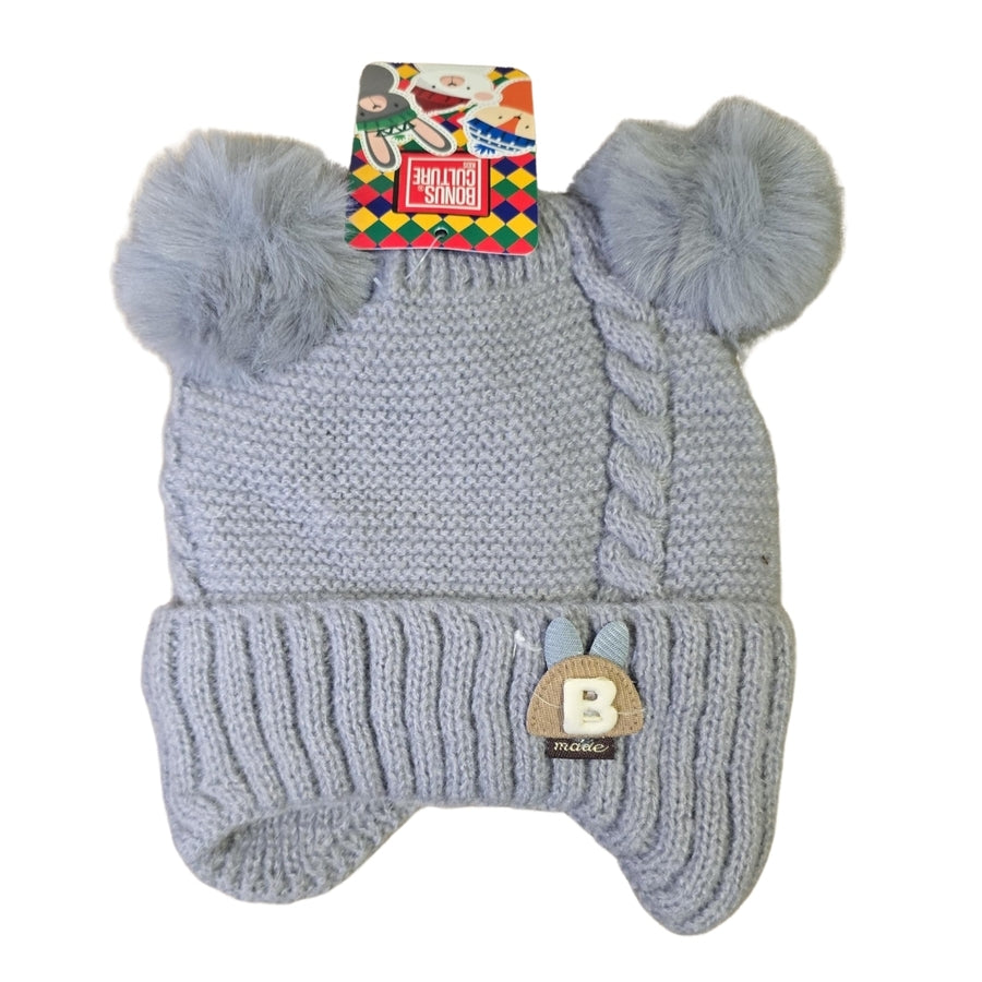 Gorro infantil tejido con orejas pompón